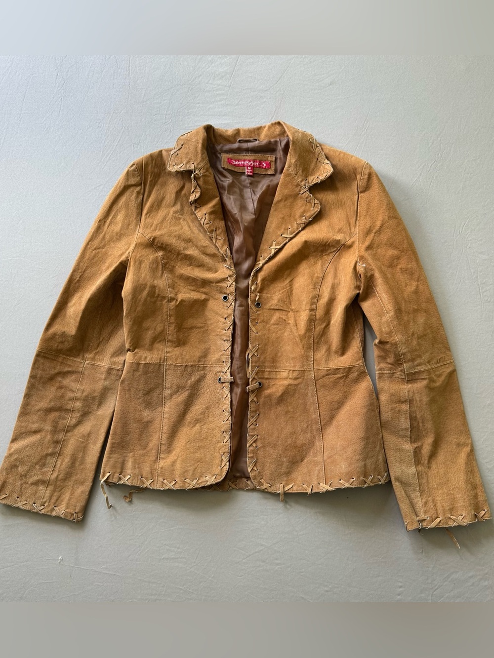 Vintage Jennyfer J Whipstitch Suede Leather Jacket
